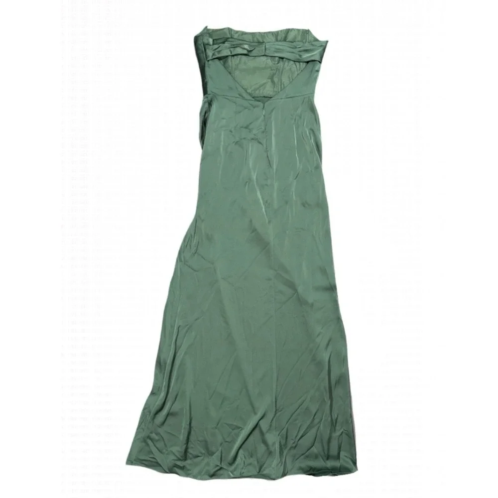 Azazie Womens Strapless Cowl Neck Satin Sage Green High‎ Slit Maxi Dress Gown A4